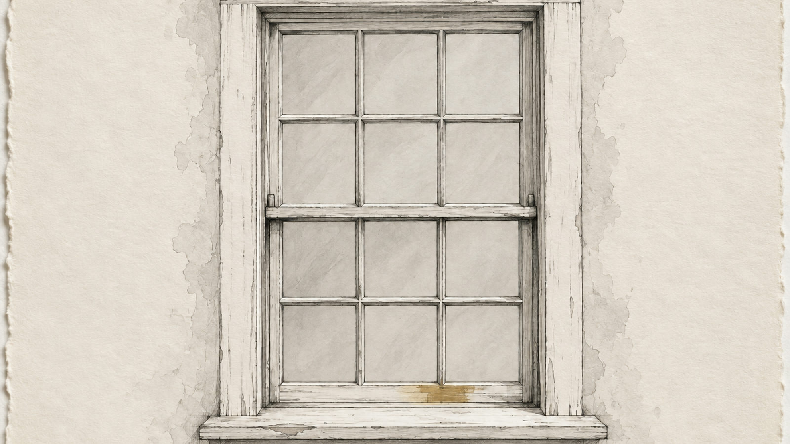 Illustrative sketch: A historic timber window is assessed component by component before deciding what needs repair.